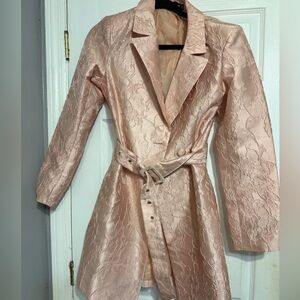 Light pink lace blazer dress with belt